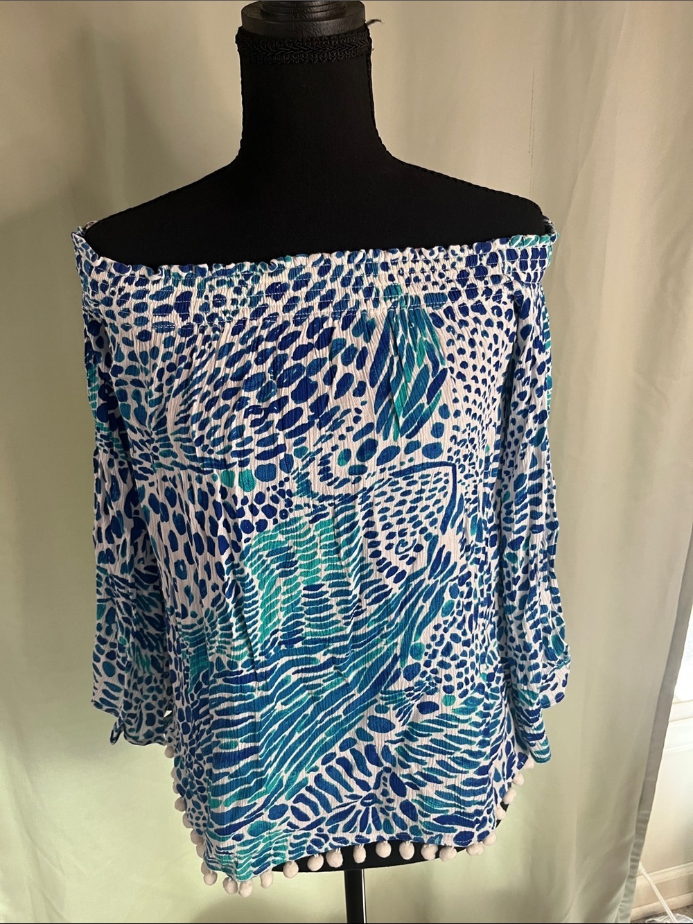 Lilly Pulitzer Blue & Turquoise Printed Off-Shoulder Top